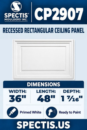 Spectis CP2907 recessed rectangular ceiling panel, 36 by 48 inch, 1 7/16 inch depth, primed polyurethane