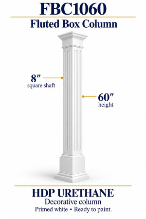 FBC1060 Fluted Decorative Box Column – 8″ square shaft × 60″ height