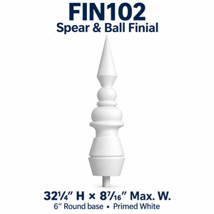 FIN102 Spear & Ball Finial; 32¼″ H × 8⁷⁄₁₆″ Max. W; 6″ Round base