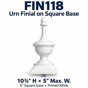 FIN118 Urn Finial on Square Base; 10⅜″ H × 5″ Max. W; 5″ Square base