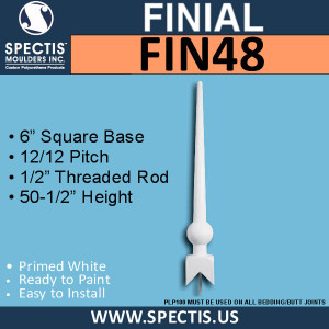 FIN48 Cone with Ball for 12/12 Roof Pitch Finial 6" x 50 1/2"