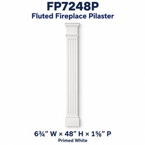 FP7248P Fluted Fireplace Pilaster; 6¾″ W × 48″ H × 1⅝″ P; Primed White