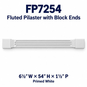 FP7254 Fluted Pilaster with Block Ends; 6½″ W × 54″ H × 1½″ P; Primed White