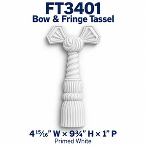 FT3401 Bow & Fringe Tassel; 4¹⁵⁄₁₆″ W × 9¾″ H × 1″ P; Primed White