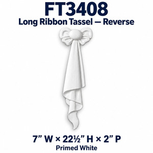 FT3408 Long Ribbon Tassel — Reverse; 7″ W × 22½″ H × 2″ P; Primed White