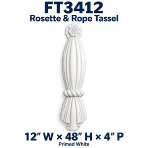 FT3412 Rosette & Rope Tassel; 12″ W × 48″ H × 4″ P; Primed White