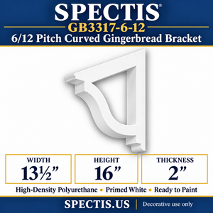 GB3317-6-12 6/12 Pitch Curved Gingerbread Bracket, 13½ inches wide x 16 inches high x 2 inches thick, primed white HDP