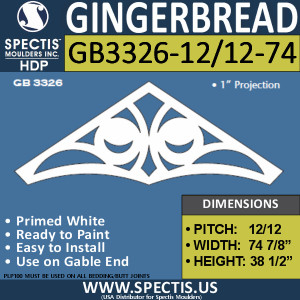 GB3326-12/12-74 Gingerbread Gable Trim 74 1/8"W X 38 7/16"H
