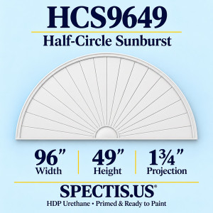 HCS9649 Sunburst — 96 inch width x 49 inch height x 1 3/4 inch projection — primed HDP urethane