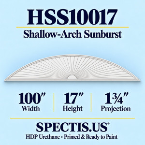 HSS10017 Sunburst — 100 inch width x 17 inch height x 1 3/4 inch projection — primed HDP urethane