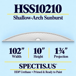 HSS10210 Sunburst — 102 inch width x 10 inch height x 1 3/4 inch projection — primed HDP urethane