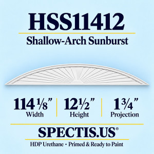 HSS11412 Sunburst — 114 1/8 inch width x 12 1/2 inch height x 1 3/4 inch projection — primed decorative trim