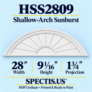 HSS2809 Sunburst — 28 inch width x 9 1/16 inch height x 1 3/4 inch projection — primed HDP urethane