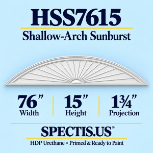 HSS7615 Sunburst — 76 inch width x 15 inch height x 1 3/4 inch projection — primed HDP urethane