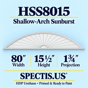 HSS8015 Sunburst — 80 inch width x 15 1/2 inch height x 1 3/4 inch projection — primed HDP urethane