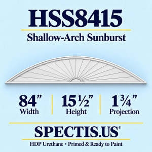 HSS8415 Sunburst — 84 inch width x 15 1/2 inch height x 1 3/4 inch projection — primed HDP urethane