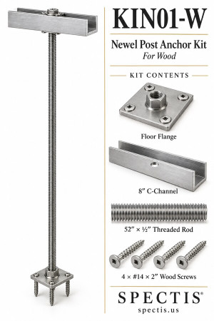 KIN01-W Newel Post Anchor Kit for Wood – 8″ C-Channel