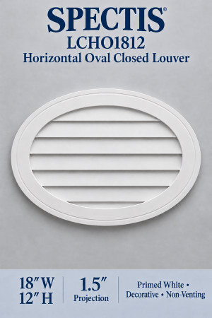 LCHO1812 Horizontal Oval Closed Louver — 18″ W × 12″ H — Primed White