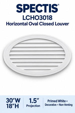 LCHO3018 Horizontal Oval Closed Louver — 30″ W × 18″ H — Primed White