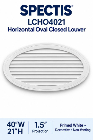 LCHO4021 Horizontal Oval Closed Louver — 40″ W × 21″ H — Primed White