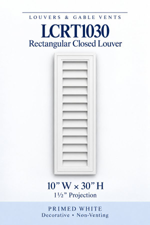 LCRT1030 Rectangular Closed Louver — 10″ W × 30″ H — Primed White