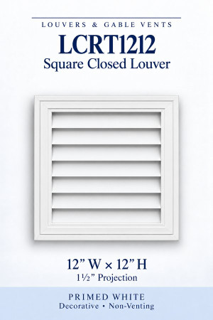 LCRT1212 Square Closed Louver — 12″ W × 12″ H — Primed White