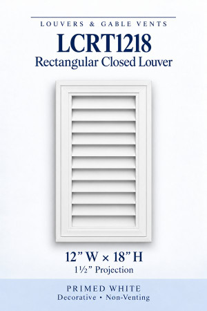 LCRT1218 Rectangular Closed Louver — 12″ W × 18″ H — Primed White