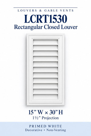 LCRT1530 Rectangular Closed Louver — 15″ W × 30″ H — Primed White