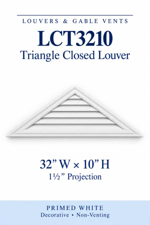 LCT3210 LCT3210 Triangle Closed Louver — 32″ W × 10″ H — Primed White, primed white, 32 inches wide by 10 inches high