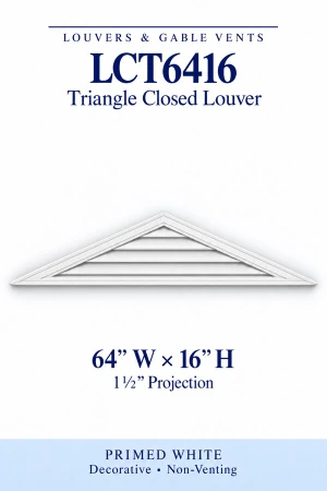 LCT6416 LCT6416 Triangle Closed Louver — 64″ W × 16″ H — Primed White, primed white, 64 inches wide by 16 inches high