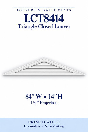 LCT8414 LCT8414 Triangle Closed Louver — 84″ W × 14″ H — Primed White, primed white, 84 inches wide by 14 inches high