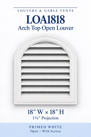LOA1818 Arch Top Open Louver Vent — 18″ W × 18″ H — Primed White