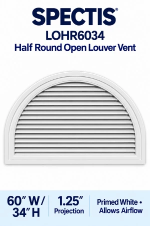 LOHR6034 Half Round Open Louver Vent — 60″ W × 34″ H — Primed White