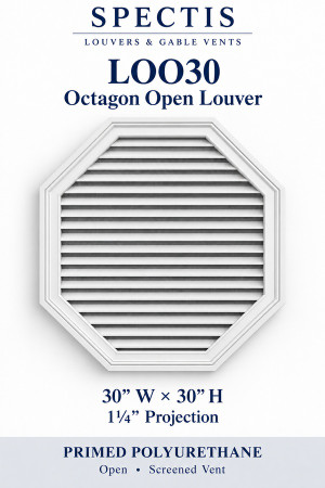 LOO30 Octagon Open Louver — 30″ W × 30″ H × 1¼″ projection — screened vent