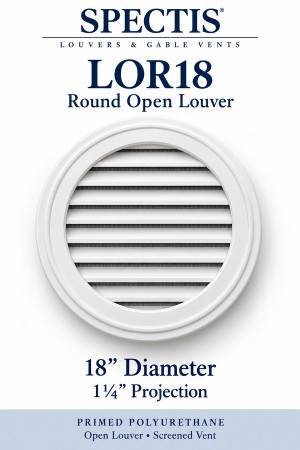 LOR18 Round Open Louver — 18″ W × 18″ H × 1¼″ projection — screened vent