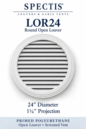 LOR24 Round Open Louver — 24″ W × 24″ H × 1¼″ projection — screened vent