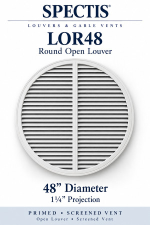 LOR48 Round Open Louver — 48″ W × 48″ H × 1¼″ projection — screened vent