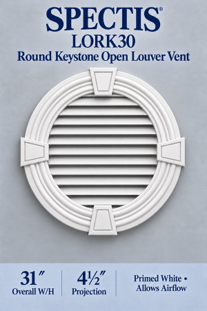 LORK30 Round with Keystones Open Louver Vent — 31″ W × 31″ H — Primed White