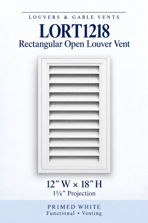 LORT1218 Rectangular Open Louver Vent — 12″ W × 18″ H — Primed White