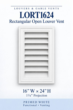 LORT1624 Rectangular Open Louver Vent — 16″ W × 24″ H — Primed White