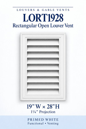 LORT1928 Rectangular Open Louver Vent — 19″ W × 28″ H — Primed White