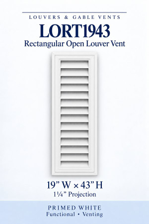 LORT1943 Rectangular Open Louver Vent — 19″ W × 43″ H — Primed White