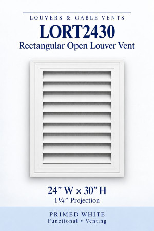 LORT2430 Rectangular Open Louver Vent — 24″ W × 30″ H — Primed White