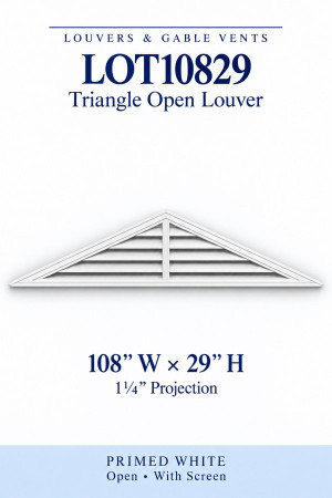 LOT10829 LOT10829 Triangle Open Louver Vent — 108″ W × 29″ H — Primed White, primed white, 108 inches wide by 29 inches high