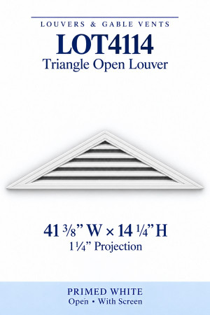 LOT4114 Triangle Open Louver Vent — 41 3/8″ W × 14 1/4″ H — Primed White