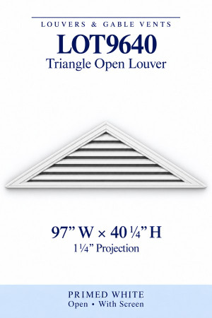 LOT9640 Triangle Open Louver Vent — 97″ W × 40 1/4″ H — Primed White