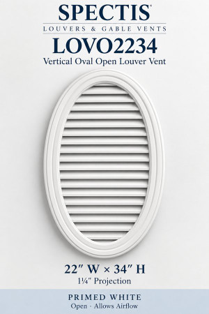 LOVO2234 Vertical Oval Open Louver Vent — 22″ W × 34″ H — Primed White — 1¼″ projection; open airflow