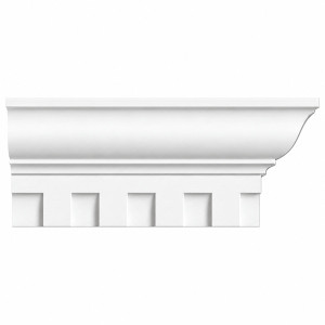 MD1020 Ogee Dentil Crown Moulding — 3⅜″P x 6½″H x 12′L — product only on white background.