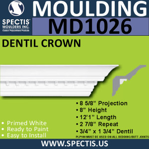 MD1026 Spectis Crown Molding Dentil Trim 8 5/8"P x 8"H x 145"L