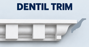 MD1065 Dentil Trim — Polyurethane — 3¾″ P × 4⅛″ H × 11′9″ L — moulding and grey side profile